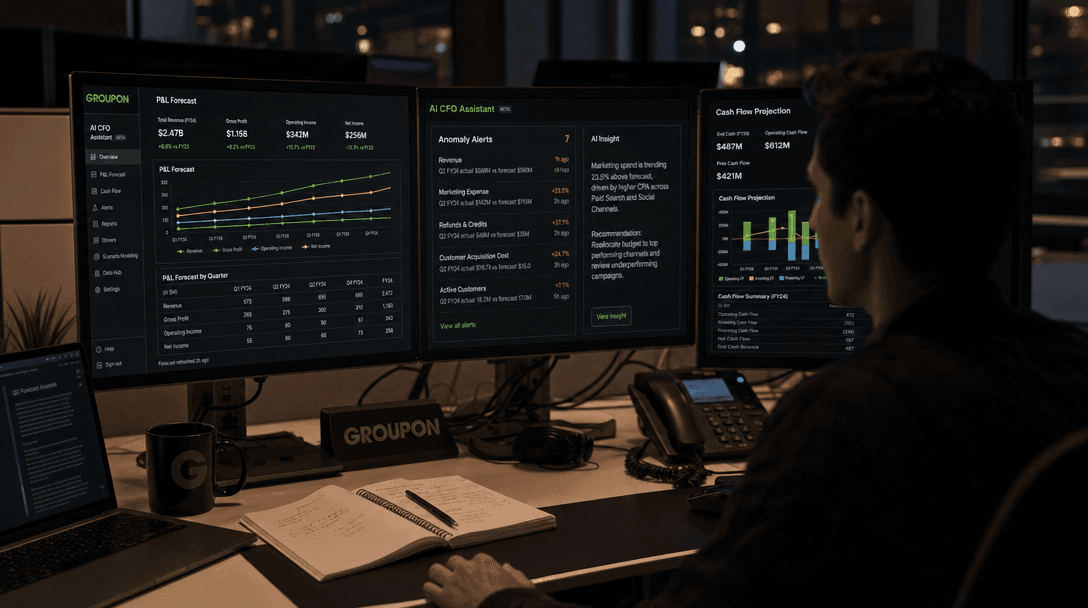 Analyst desk with finance performance models